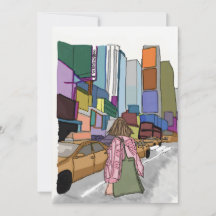 A woman walks down a bustling city street lined.