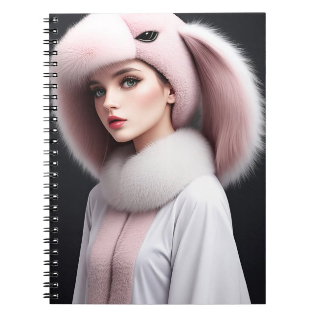 A woman wearing a rabbit hat notebook (Front)