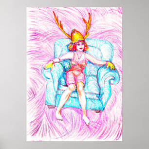 A woman wearing a samurai helmet  poster