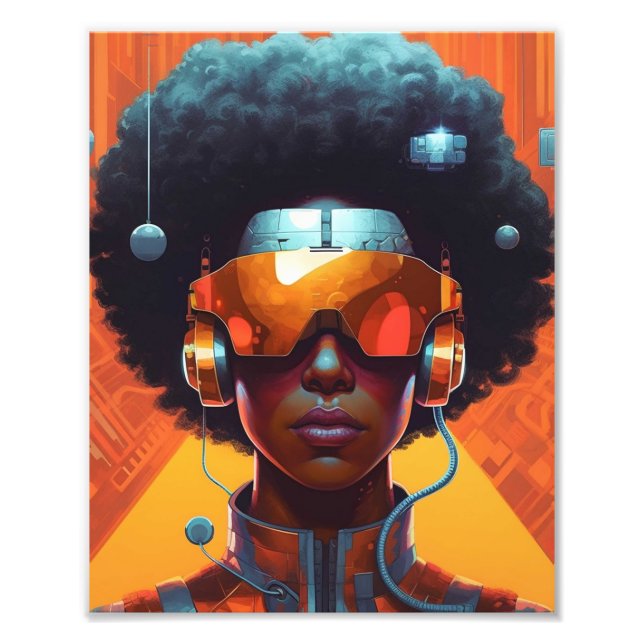 A Woman Wearing Colourful Clothing and Sunglasses Photo Print (Front)