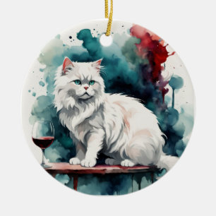 A woman wine/ and her cat ceramic ornament