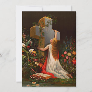 A woman with a cross is praying invitation