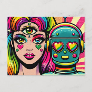 A woman with a Third Eye and a robot Postcard