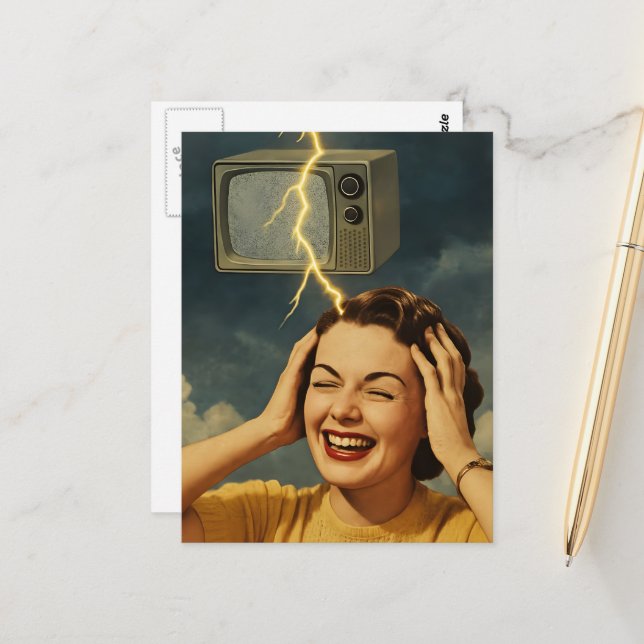 A woman with an electrifying thought surreal postcard (Front/Back In Situ)