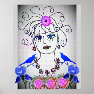 A woman with birds poster