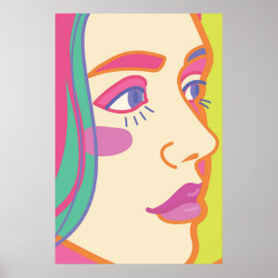 a woman with bright makeup.  poster