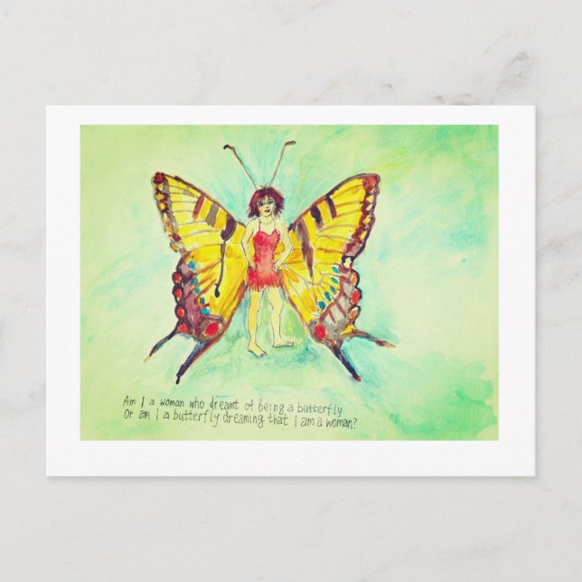 A woman with butterfly wings holiday postcard (Front)
