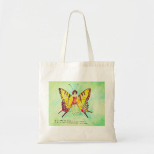 A woman with butterfly wings tote bag