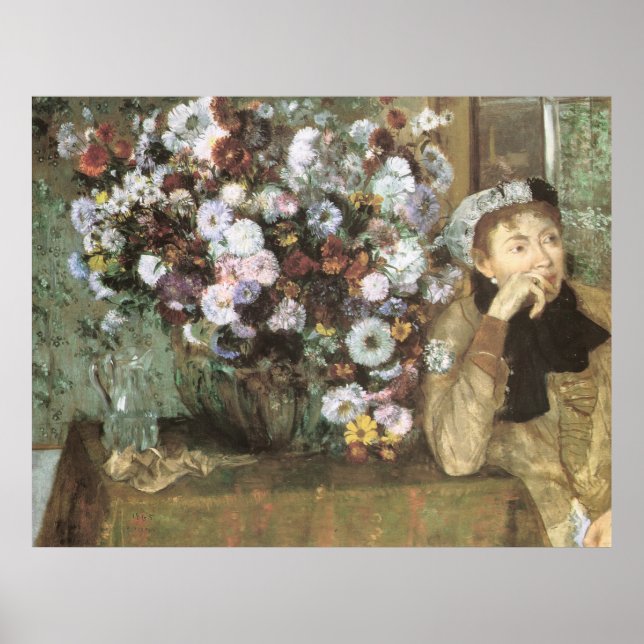 A Woman With Chrysanthemums by Edgar Degas Poster (Front)