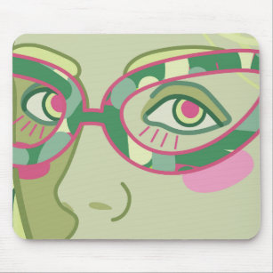 a woman's face in vintage glasses. mouse pad