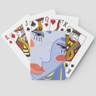  a woman's face with a bright lipstick. playing cards