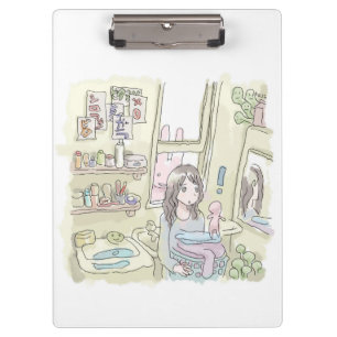 a woman's illustration holding a laundry basket in clipboard