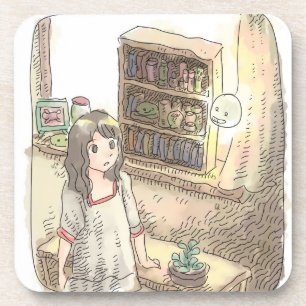 a woman's illustration of a dimly lit object in a  coaster