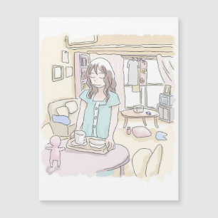 A woman's illustration of cleaning the dishes with