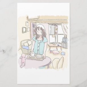 A woman's illustration of cleaning the dishes with stationery