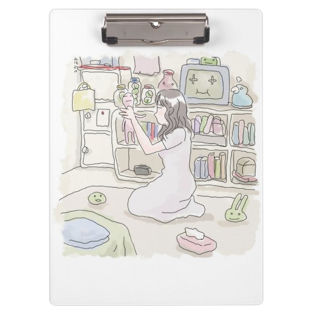a woman's illustration of sitting on the floor of  clipboard (Front)