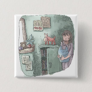 a woman's illustration that closes her eyes with a 15 cm square badge