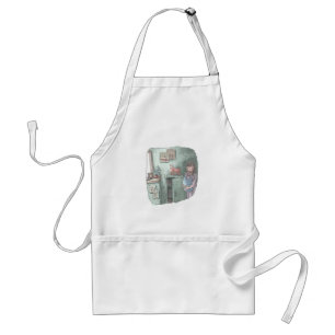 a woman's illustration that closes her eyes with a standard apron