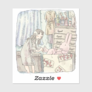 a woman's illustration that reaches for a rabbit i