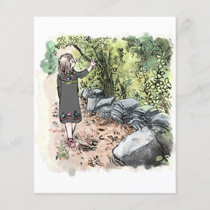 A woman's illustration walks along the natural pat