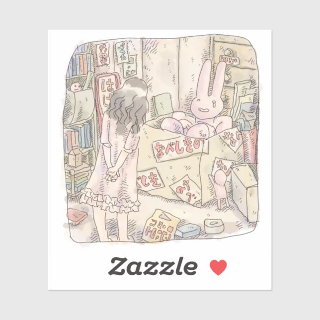 A woman's illustration watching a rabbit trembling (Sheet)