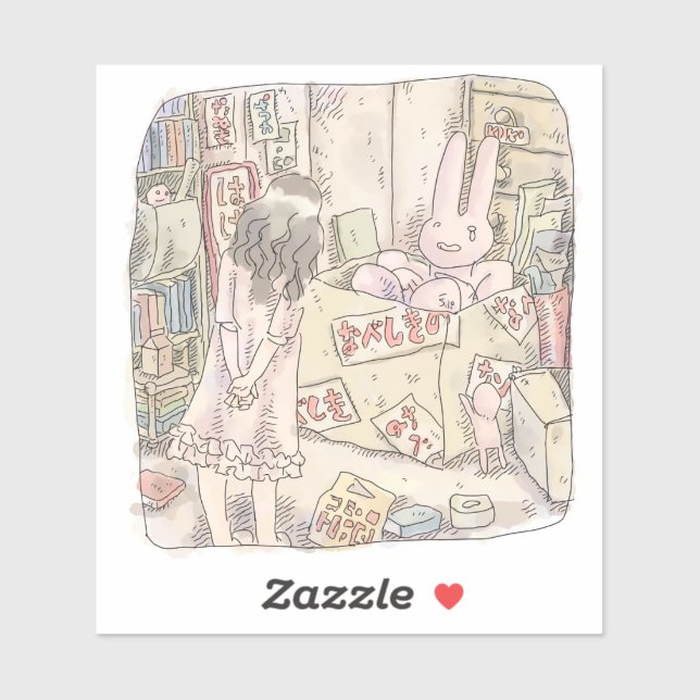 A woman's illustration watching a rabbit trembling (Sheet)