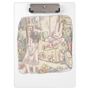 A woman's illustration watching a rabbit trembling clipboard