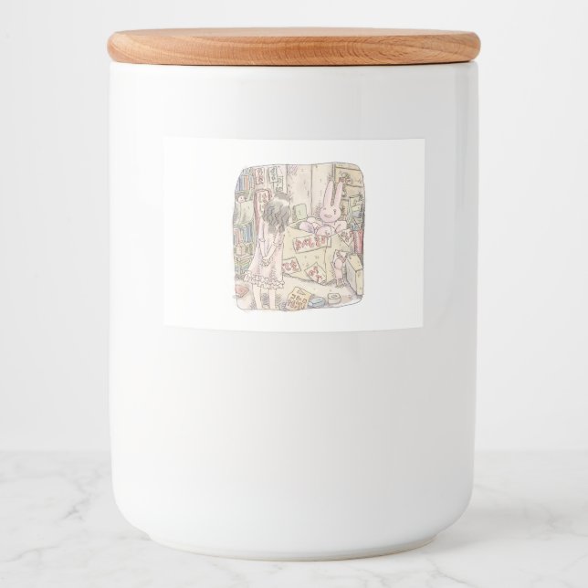 A woman's illustration watching a rabbit trembling food label (Front)