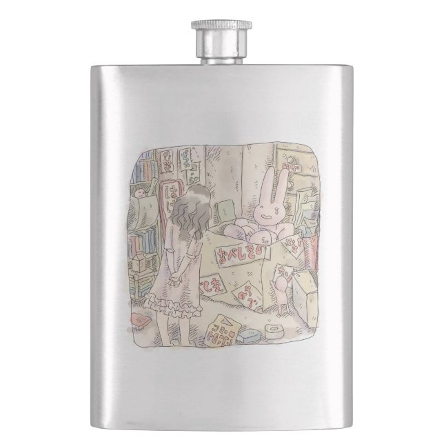 A woman's illustration watching a rabbit trembling hip flask (Front)