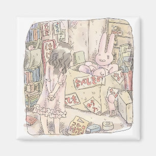 A woman's illustration watching a rabbit trembling magnet