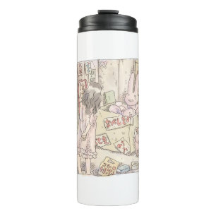 A woman's illustration watching a rabbit trembling thermal tumbler