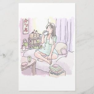 a woman's water-color illustration that drapes and stationery