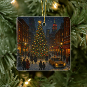 A wonderful Christmas night in New York Ceramic Ornament