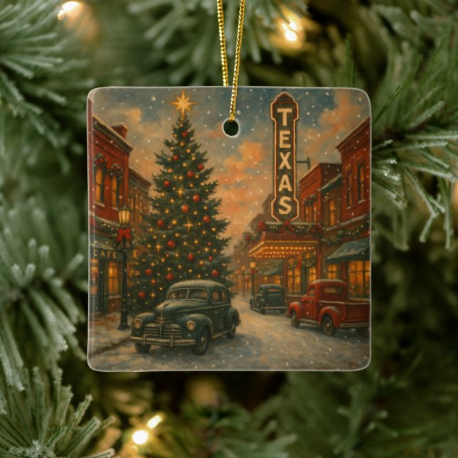 A Wonderful Christmas on the Streets of Texas Ceramic Ornament (Tree)