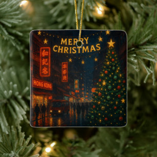 A wonderful Hong Kong street Christmas night Ceramic Ornament
