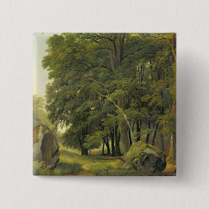 A Wooded Landscape (oil on paper on panel) 15 Cm Square Badge