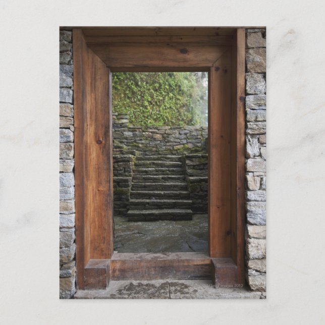 A wooden doorway in trongsa museum postcard (Front)