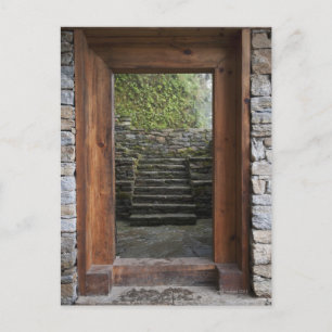 A wooden doorway in trongsa museum postcard
