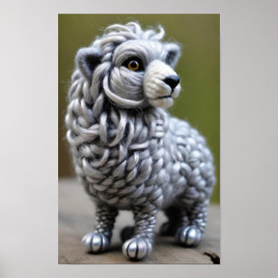 A Wooly Sculpture of a Small Lion Poster