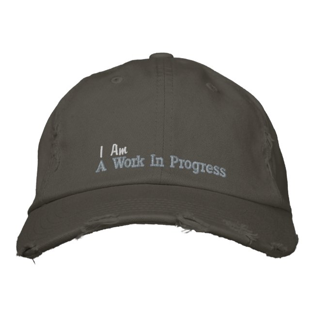 A Work In Progress Quote Pink White Grey Cute Embroidered Hat (Front)