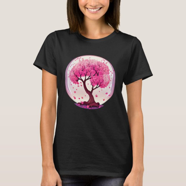 A Work of with a Geometric Cherry Blossom Tree T-Shirt (Front)