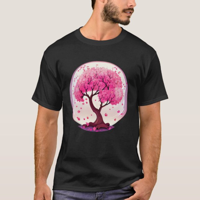 A Work of with a Geometric Cherry Blossom Tree T-Shirt (Front)