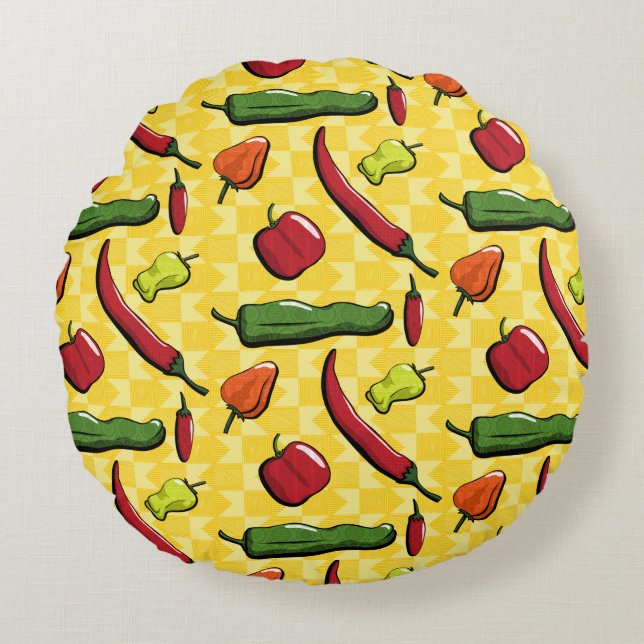 A World of Chilli Peppers Round Pillow (Front)