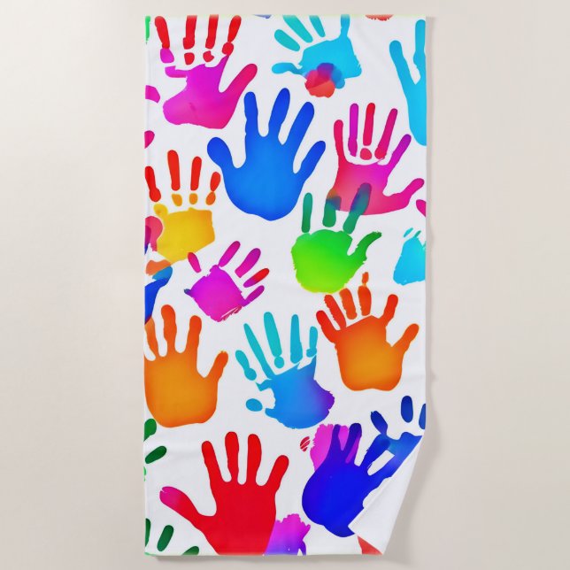 A World of Hands in Colour Beach Towel (Front)