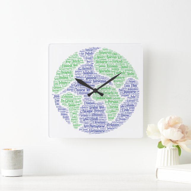 A world of languages square wall clock (Home)