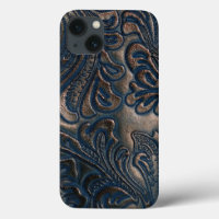 A Worn Vintage Embossed Dark Brown Leather Design