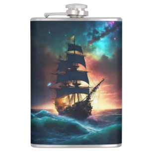 A Yacht's Struggle Amidst the W Hip Flask