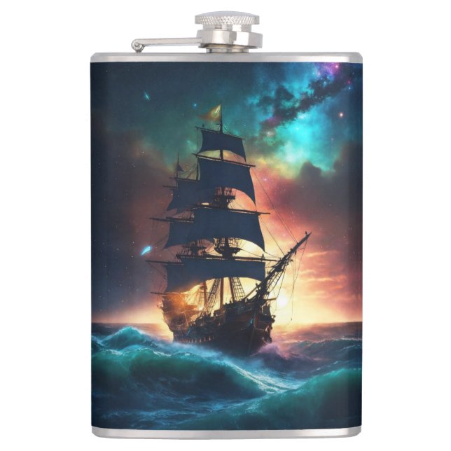  A Yacht's Struggle Amidst the W Hip Flask (Front)