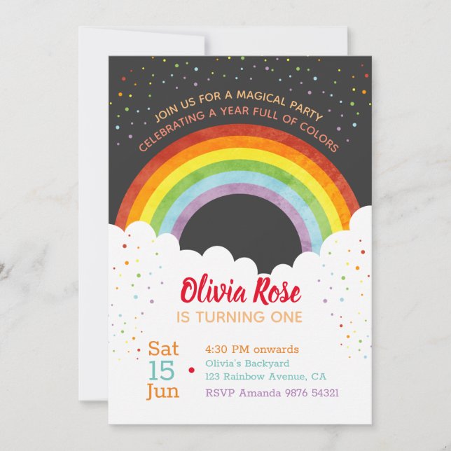 A Year Full of Colours | Rainbow First Birthday Invitation (Front)