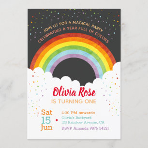 A Year Full of Colours Rainbow First Birthday Invitation